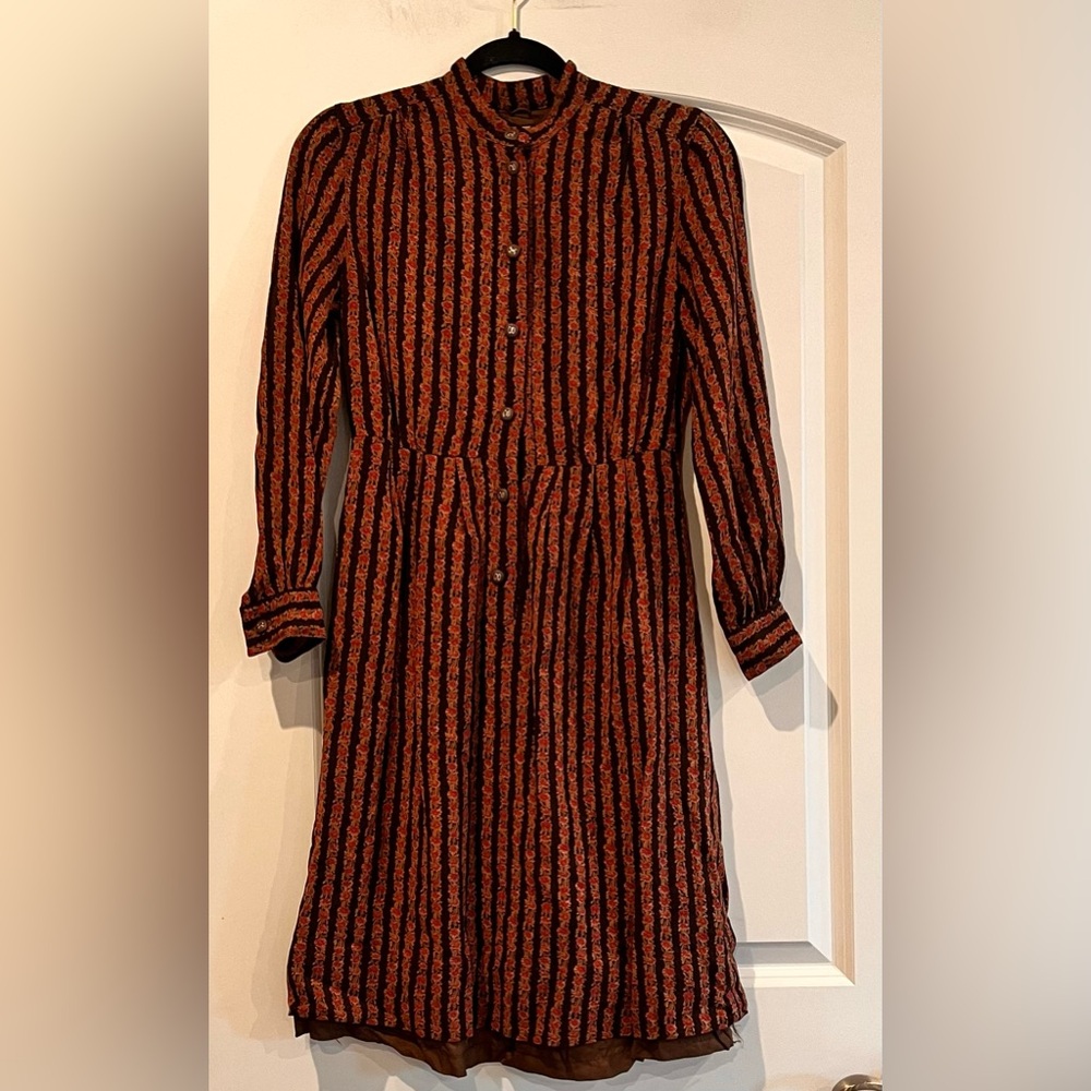 Vintage‎ Arita Dress Floral Stripe Pattern 17 Inches Pit To Pit